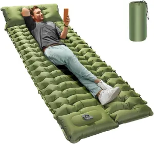 Sleeping Pad for Camping, Inflatable Sleeping Mat with Adjustable Pillow & Built-in Foot Pump, Lightweight Camping Air Mattress with Waterproof Pongee with TPU Coating for Hiking
