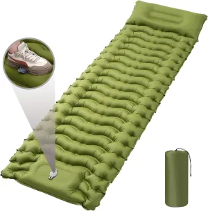 Sleeping Pad for Camping, Ultralight Camping Mat with Pillow,77''X26''Built-in Foot Pump Self Inflating Sleeping Pad, Compact & Comfort Backpacking Sleeping Pad for Camping Hiking Tant