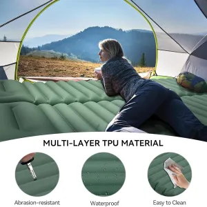 Sleeping Pad, Inflatable Sleeping Pad with Pillow, Built-in Pump, Waterproof TPU Camping Bedding for Hiking, Backpacking, Outdoor Adventure, Carry Bag, Compact & Lightweight Air Mattress(Green)