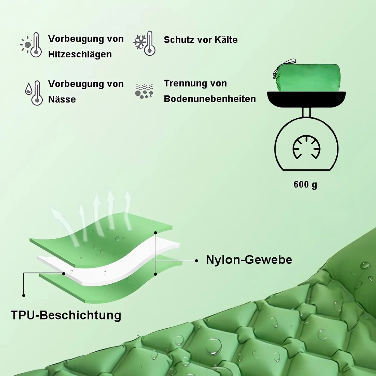 Sleeping Pad Self-Inflating, Camping Air Mattress with Foot Press Pump & Pillow, Outdoor Inflatable Sleeping Pad 195 x 60 x 5cm