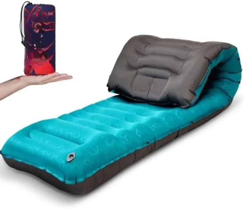 Sleeping Pad Ultra-Thick - Inflatable Sleep Mat, Lightweight & Compact 4.72 in Air Mattress with Pillow, Self-Inflating with Built-in Foot Pump for Traveling, Hiking, Camping (Blue)