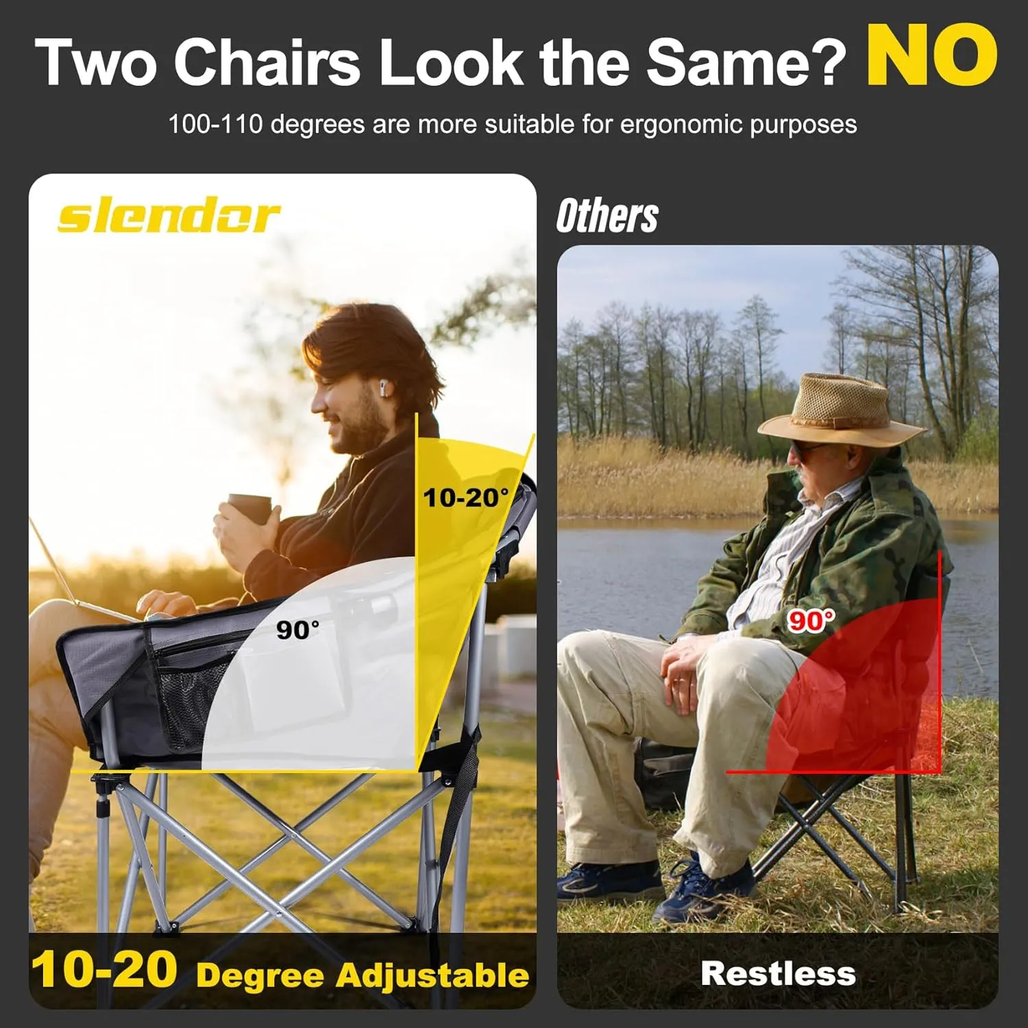 Slendor Heated Camping Chair, Oversized Padded Heated Chair, 3 Heating Levels 10S Quick Heated Folding Chair, Portable Patio Lounge Chair with Power Bank, Pillow, Storage Bag, Gray