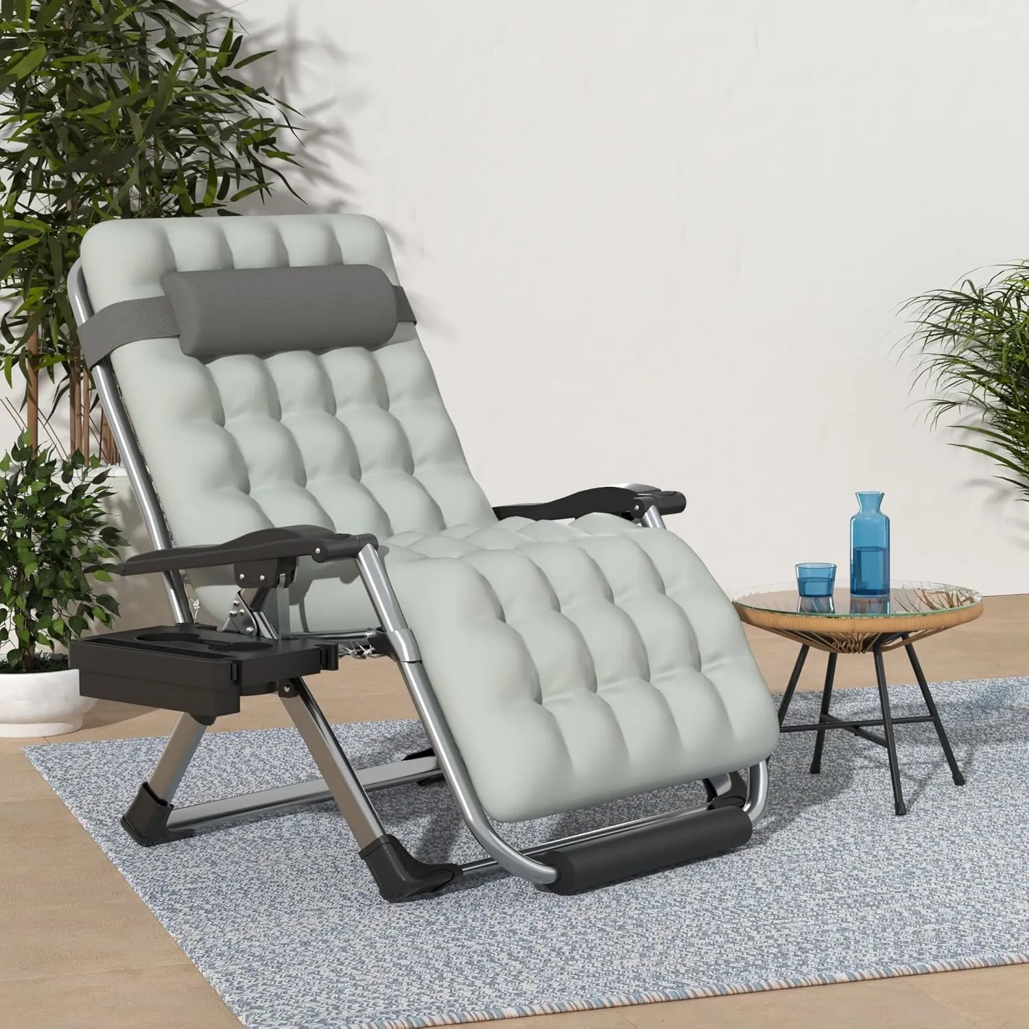 Slendor Oversized Padded Zero Gravity Chair XXL, 33inch Zero Gravity Recliner, Folding Reclining Lounge Chair,Indoor Outdoor Patio Chairs with Pillow, Cushion, Footrest,Cup Tray, Support 500lbs, Grey