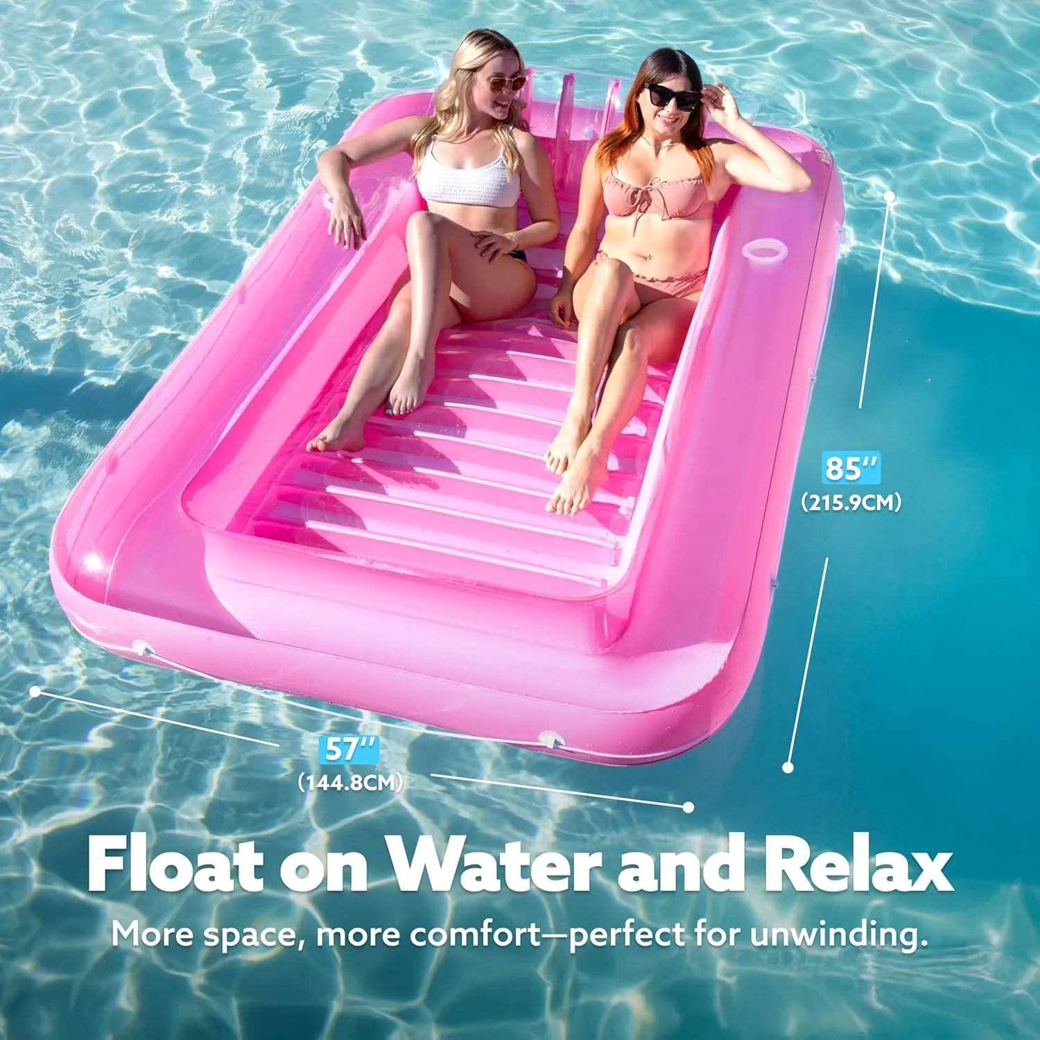 SLOOSH Inflatable Tanning Pool Lounger Float, 85" x 57" Extra Large Pool Floats Adult with Pillow, 4 in 1 Suntan Tub Raft Floatie,Sunbathing Bed Lounge for Water Blow Up Ball Pit Party Gifts, XL-Pink