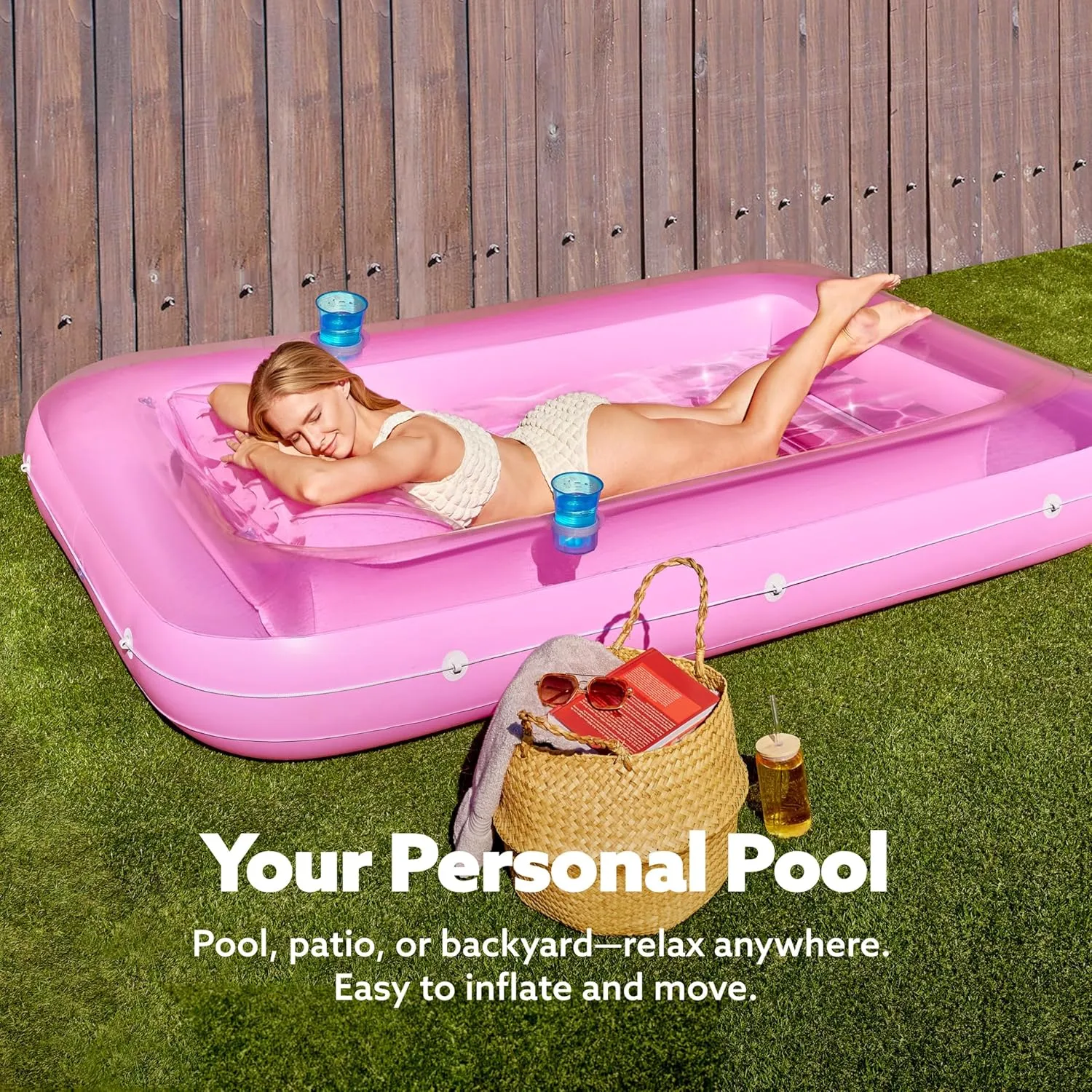 SLOOSH Inflatable Tanning Pool Lounger Float, 85" x 57" Extra Large Pool Floats Adult with Pillow, 4 in 1 Suntan Tub Raft Floatie,Sunbathing Bed Lounge for Water Blow Up Ball Pit Party Gifts, XL-Pink