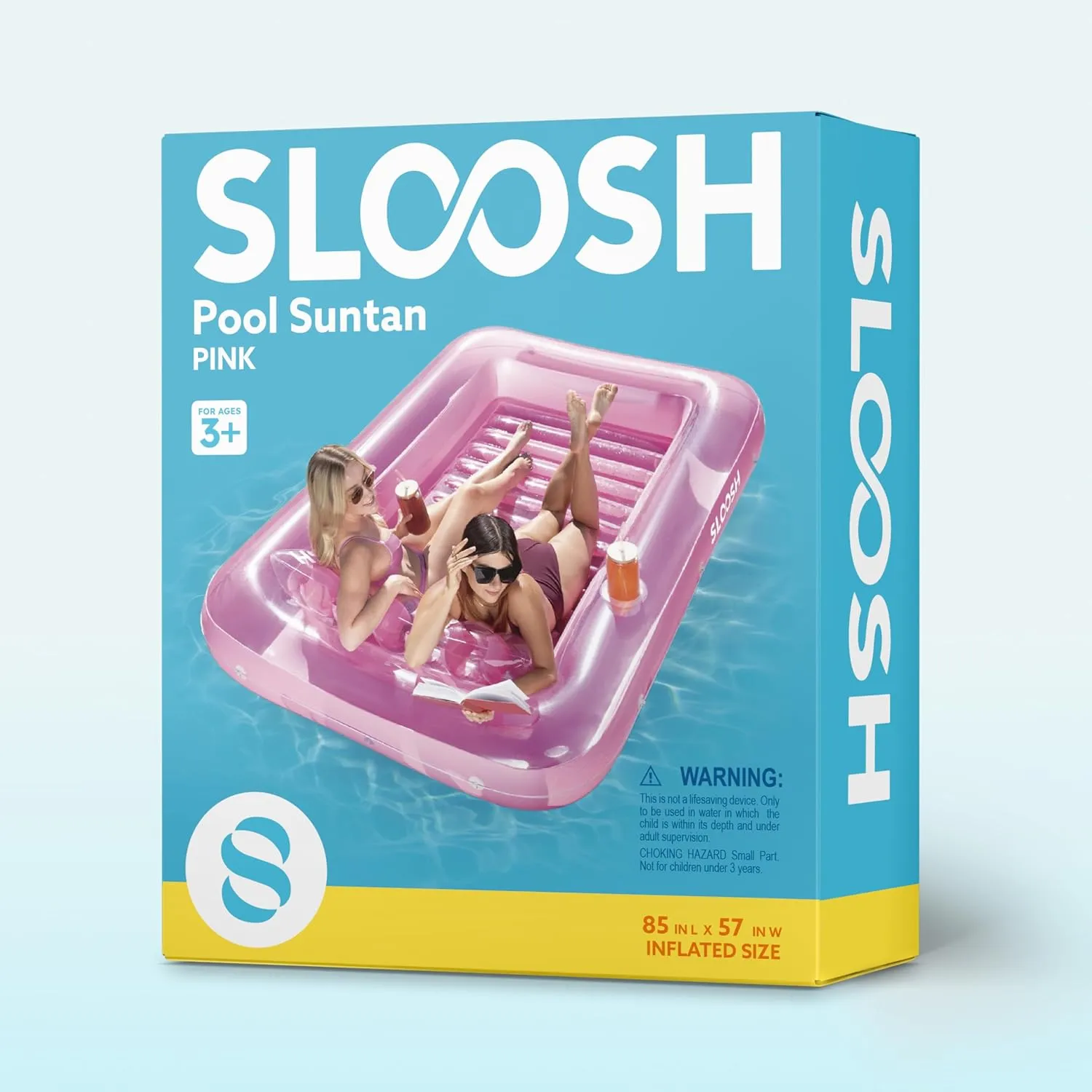 SLOOSH Inflatable Tanning Pool Lounger Float, 85" x 57" Extra Large Pool Floats Adult with Pillow, 4 in 1 Suntan Tub Raft Floatie,Sunbathing Bed Lounge for Water Blow Up Ball Pit Party Gifts, XL-Pink