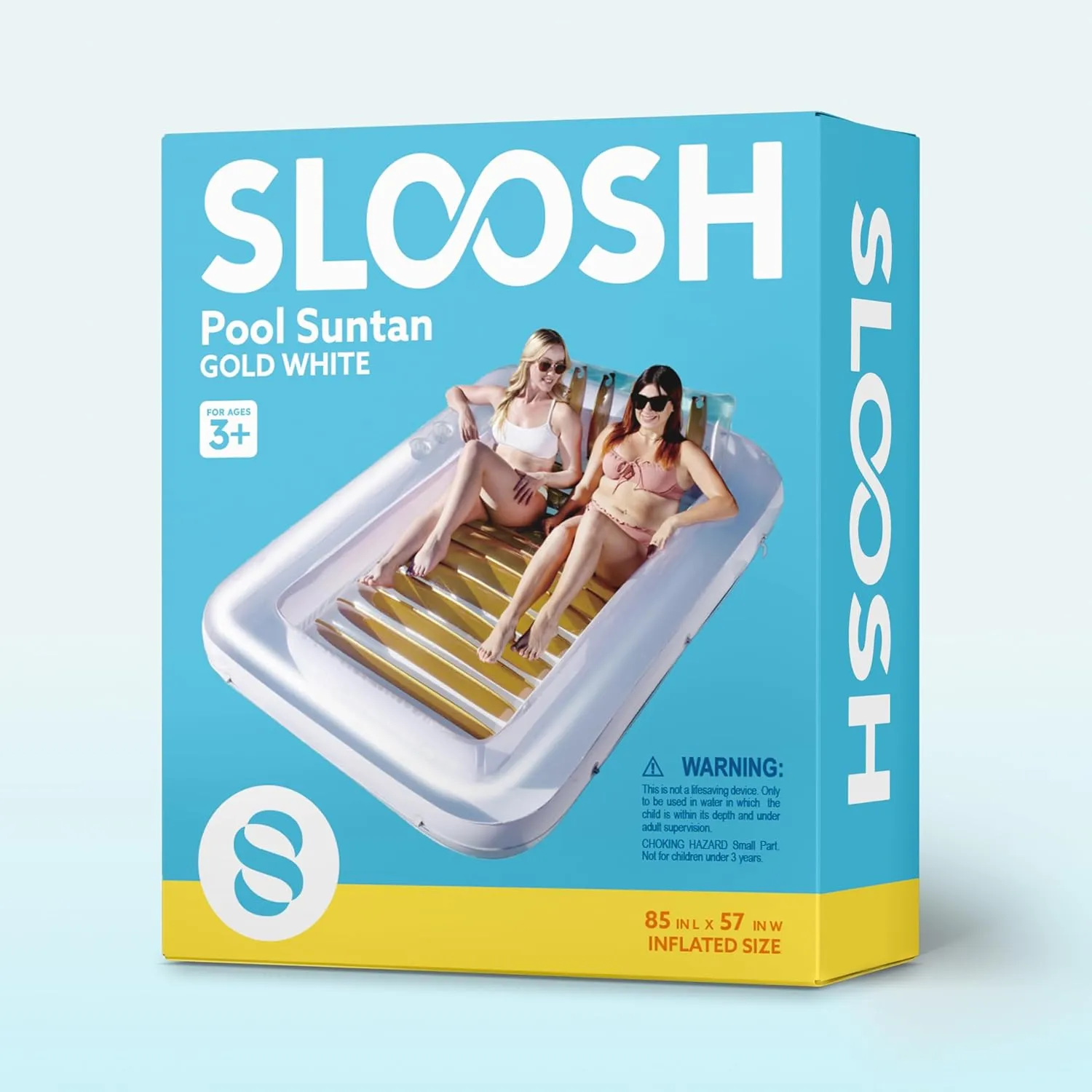 SLOOSH Inflatable Tanning Pool Lounger Float, 85" x 57" Extra Large Pool Floats Adult with Pillow, 4 in 1 Suntan Tub Raft Floatie,Sunbathing Bed Lounge for Water Blow Up Ball Pit, XL-Golden White