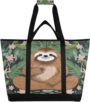 Sloth Yoga Reusable Insulated Lunchbox Cooler Bag, Leakproof Kitchen Grocery Bag Collapsible Portable Cooler Tote Bag for Picnic, Camping, Office, Travel