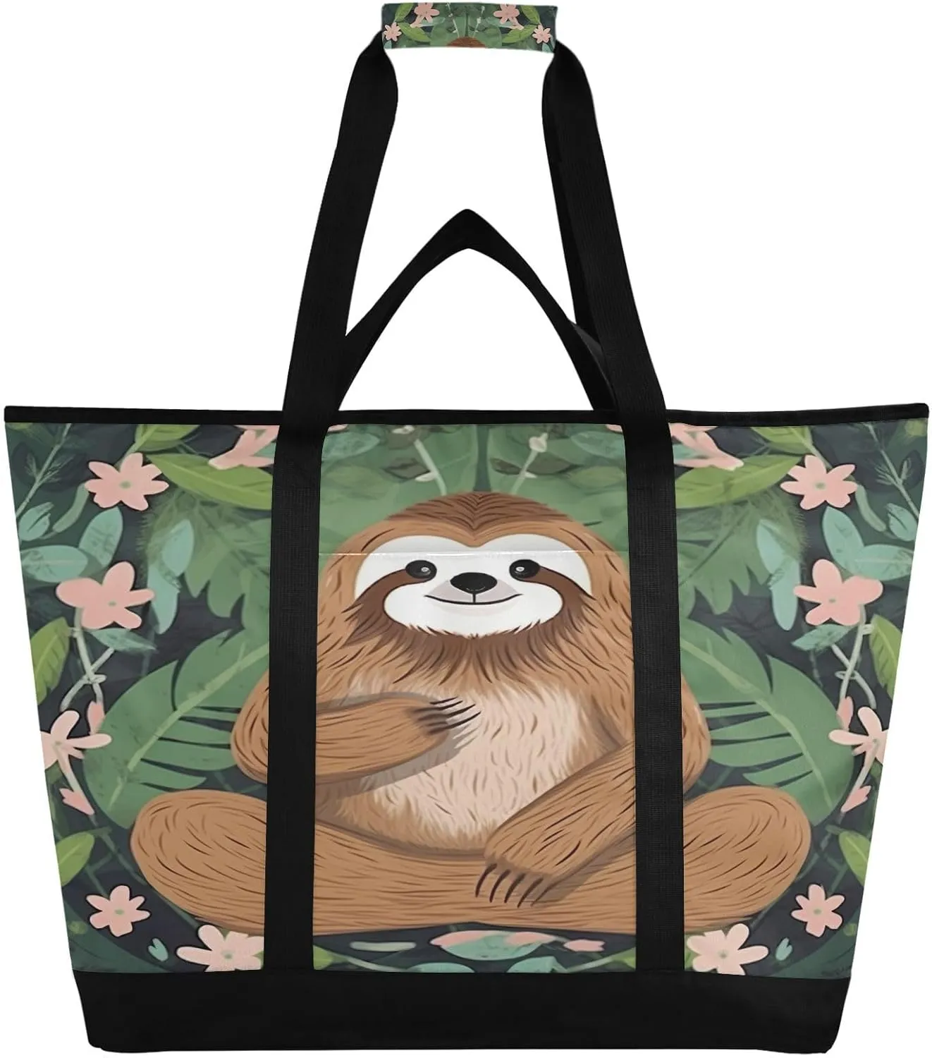 Sloth Yoga Reusable Insulated Lunchbox Cooler Bag, Leakproof Kitchen Grocery Bag Collapsible Portable Cooler Tote Bag for Picnic, Camping, Office, Travel