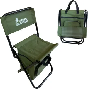 Small Foldable Camping Chair with Built-in Cooler, 16mm Steel Frame, Supports 280 LBS, Anti-Slip Feet, Attached Backrest, for Fishing, Camping, Hiking, Sporting Events