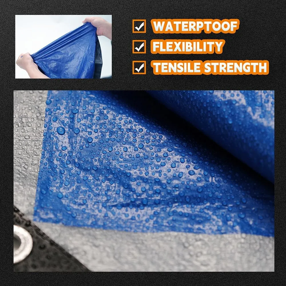 Small Tarps 4x6 Feet (5 Pack), 5.5 Mil Thick, Multipurpose Waterproof Poly Tarp Cover with Metal Grommets and Reinforced Edges, Silver/Blue Tarp by RAINDEWAY