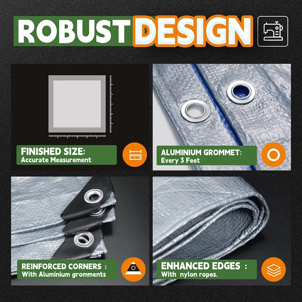 Small Tarps 4x6 Feet (5 Pack), 5.5 Mil Thick, Multipurpose Waterproof Poly Tarp Cover with Metal Grommets and Reinforced Edges, Silver/Blue Tarp by RAINDEWAY