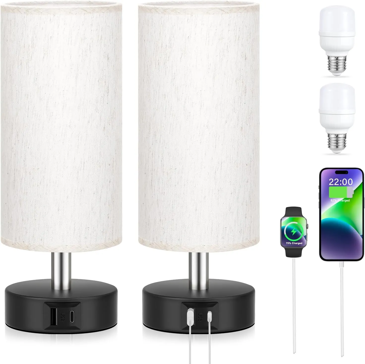 Small Touch Lamps Set of 2 - Table Lamps for Nightstand, Minimalist Bedside Lamps for Bedroom with 3000K Dimmable Bulbs