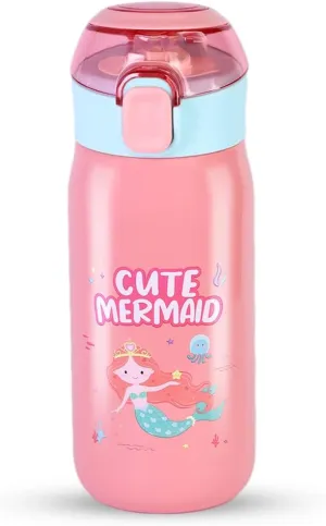 Smart Sipper Insulated Steel Bottle with Cute Mermaid Eye-catching Print Stylish & Functional Easy to Carry with Handle Food Grade,Leakproof-Ideal for Office,School,Outdoor-500ml Mermaid Pink