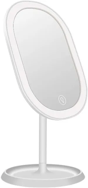 Smart Touch LED Makeup Mirror with 3-Color Light, USB Rechargeable, Storage Base, Dimmable Vanity Mirror