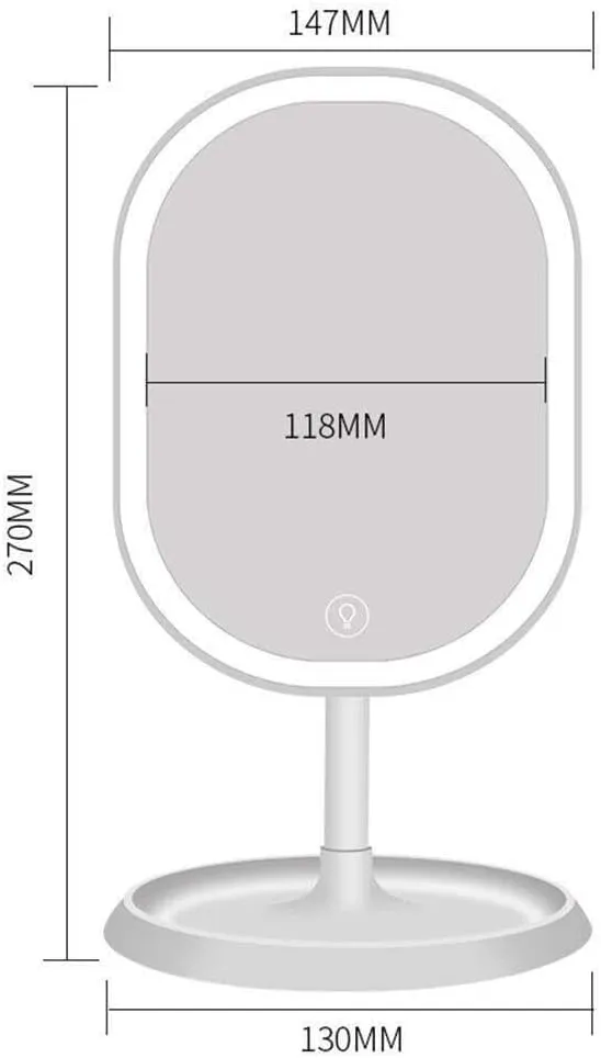 Smart Touch LED Makeup Mirror with 3-Color Light, USB Rechargeable, Storage Base, Dimmable Vanity Mirror