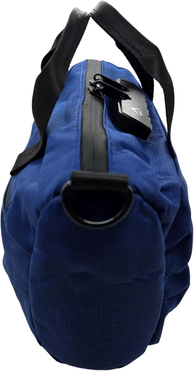 Smell Proof Duffle Bag with Anti Theft Combo Lock, Removable Shoulder Strap, Water Resistant, Ultra Durable Double Gasket Zippers   Premium Hardware (Vivid Blue, 9-Inch (9" x 5" x 4"))