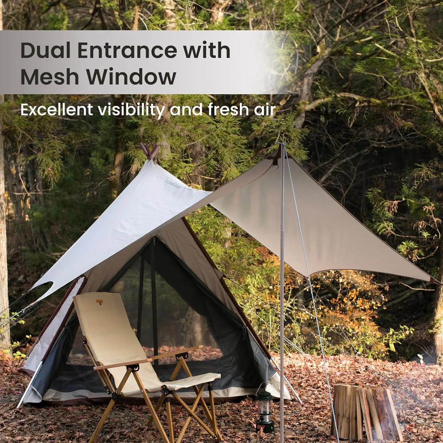 S'More Glamping Tent with Porch, 2/3/4/5/6 Person Durable Weatherproof Camping Tent, Large Family Tent with Room Divider, Easy Setup Tent with Screen Room