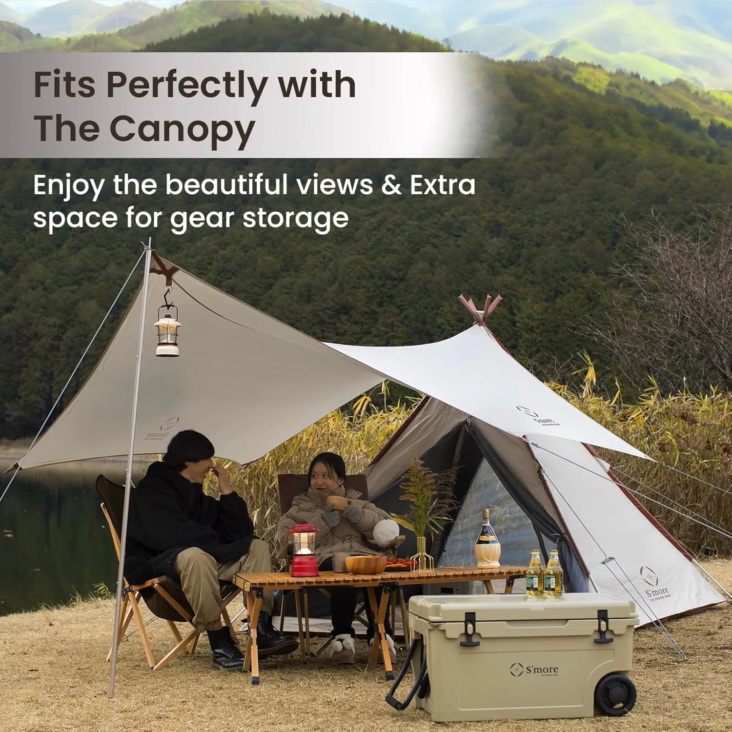 S'More Glamping Tent with Porch, 2/3/4/5/6 Person Durable Weatherproof Camping Tent, Large Family Tent with Room Divider, Easy Setup Tent with Screen Room
