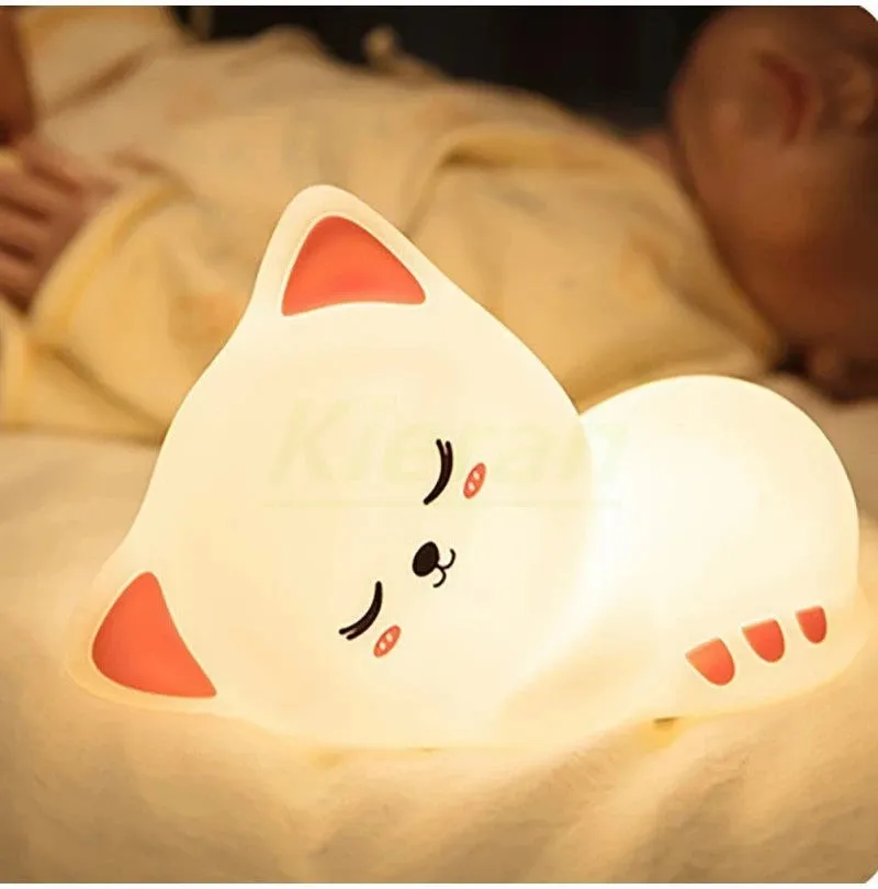 Soft Silicone Cat LED Night Light - Colorful USB Rechargeable Lamp