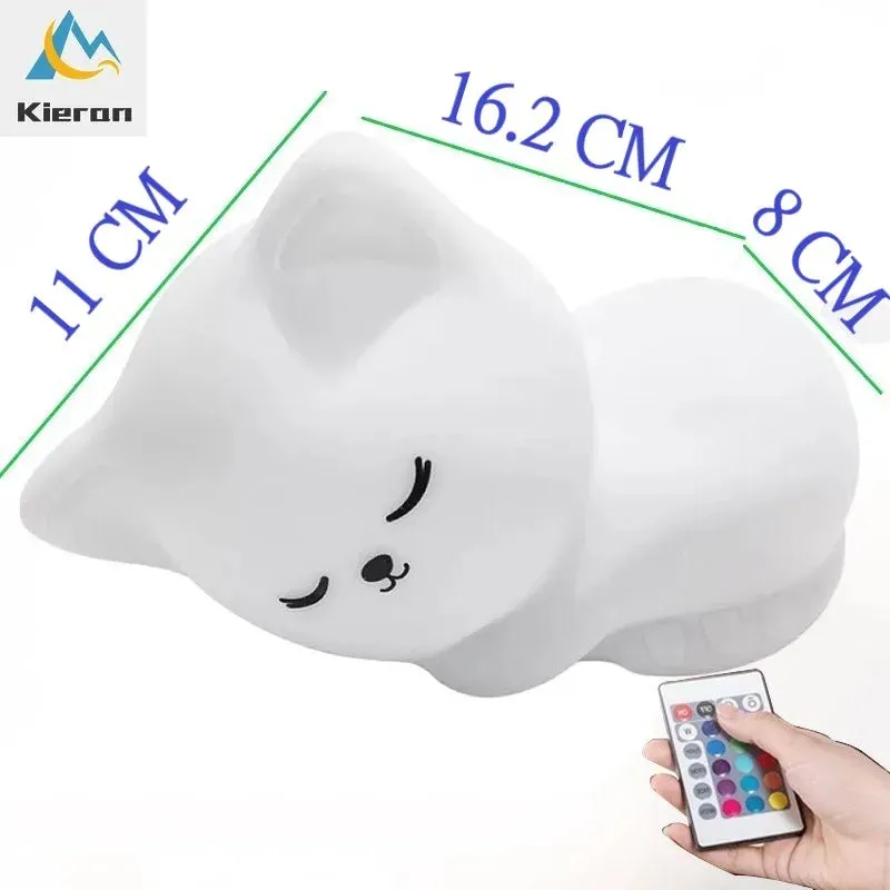 Soft Silicone Cat LED Night Light - Colorful USB Rechargeable Lamp