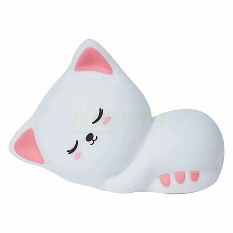 Soft Silicone Cat LED Night Light - Colorful USB Rechargeable Lamp