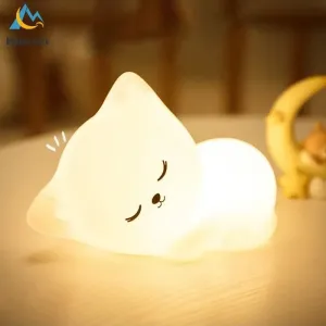 Soft Silicone Cat LED Night Light - Colorful USB Rechargeable Lamp