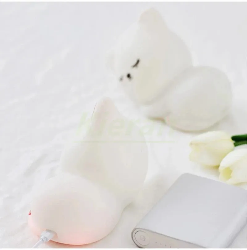 Soft Silicone Cat LED Night Light - Colorful USB Rechargeable Lamp