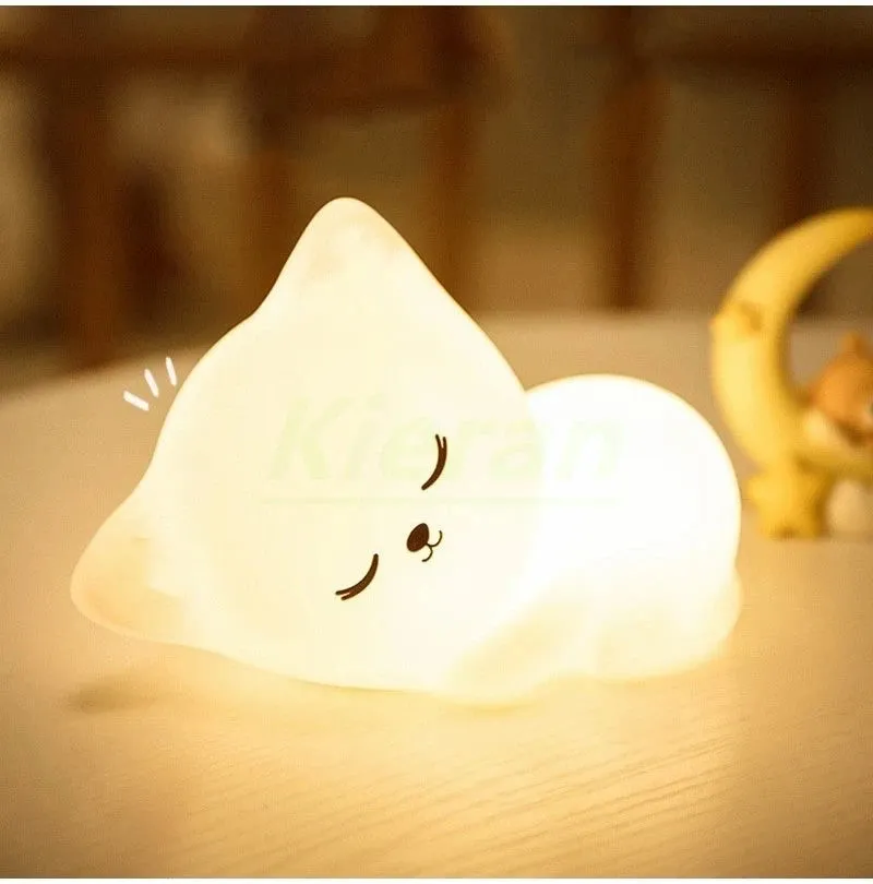Soft Silicone Cat LED Night Light - Colorful USB Rechargeable Lamp
