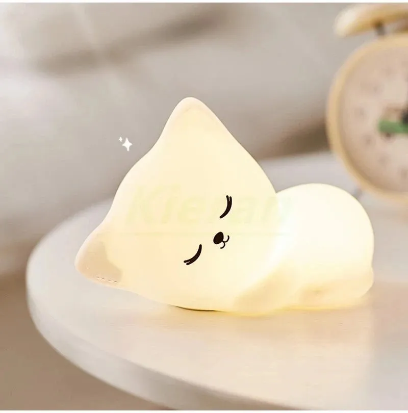Soft Silicone Cat LED Night Light - Colorful USB Rechargeable Lamp