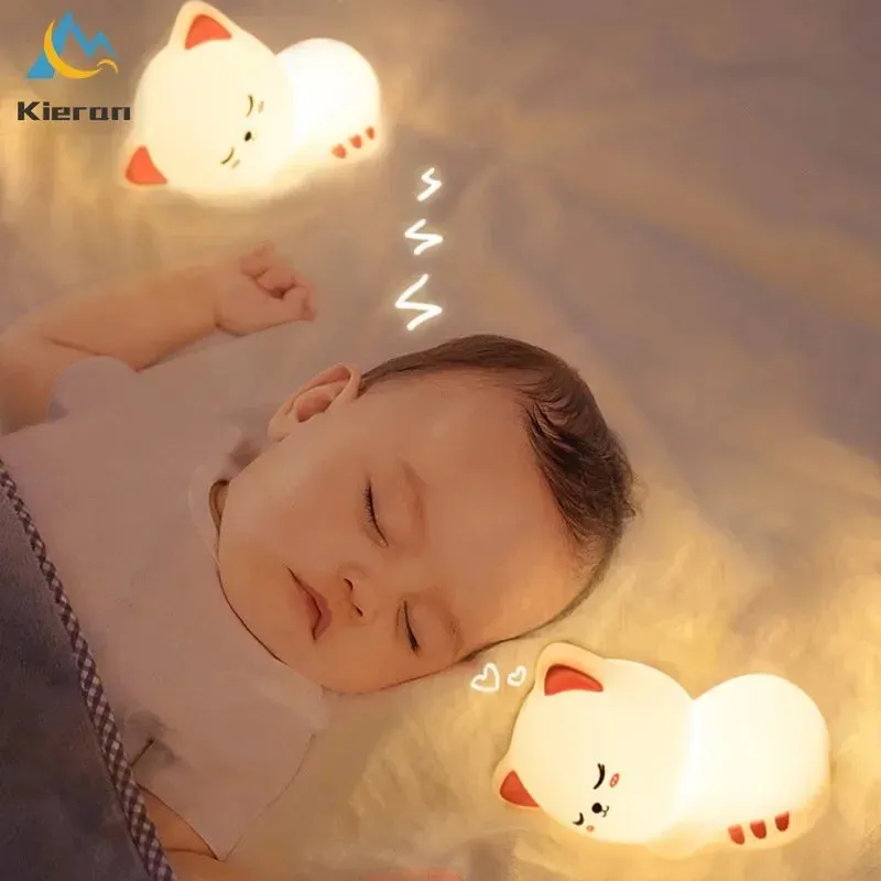 Soft Silicone Cat LED Night Light - Colorful USB Rechargeable Lamp