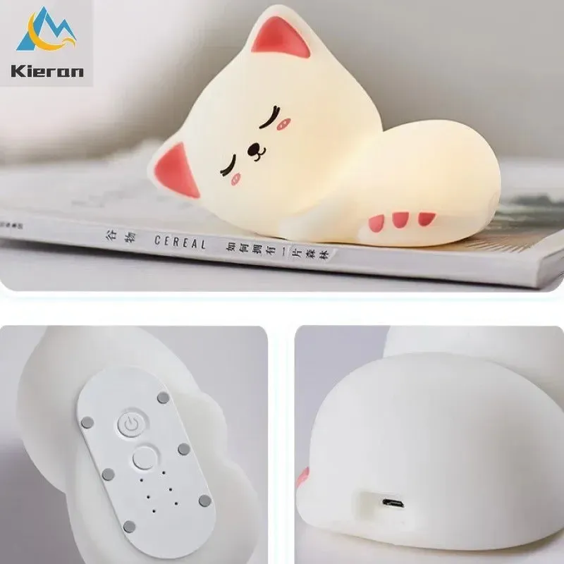 Soft Silicone Cat LED Night Light - Colorful USB Rechargeable Lamp