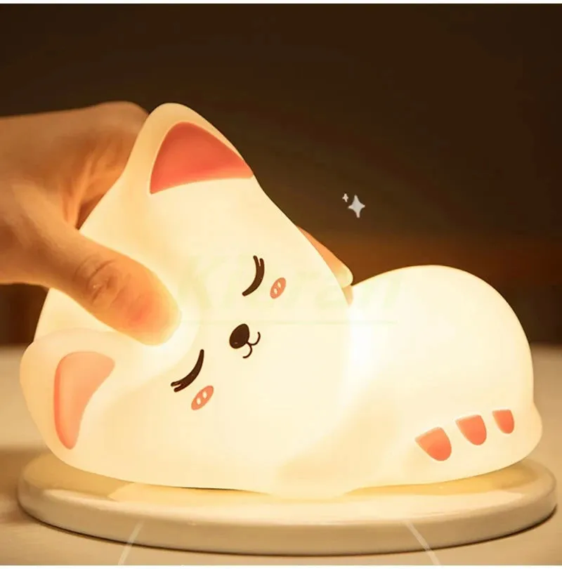 Soft Silicone Cat LED Night Light - Colorful USB Rechargeable Lamp
