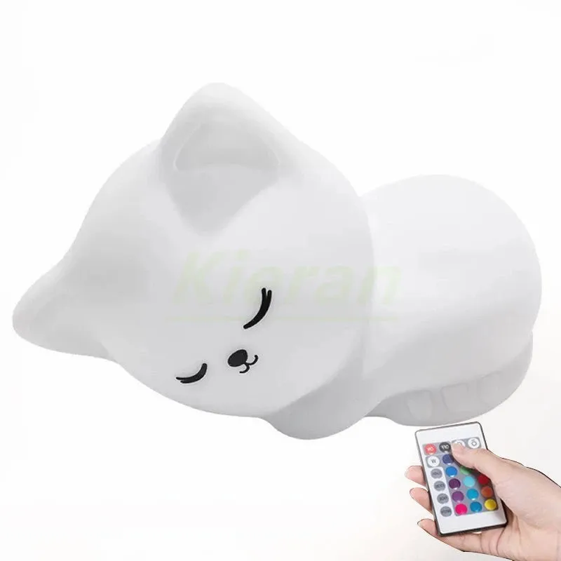 Soft Silicone Cat LED Night Light - Colorful USB Rechargeable Lamp