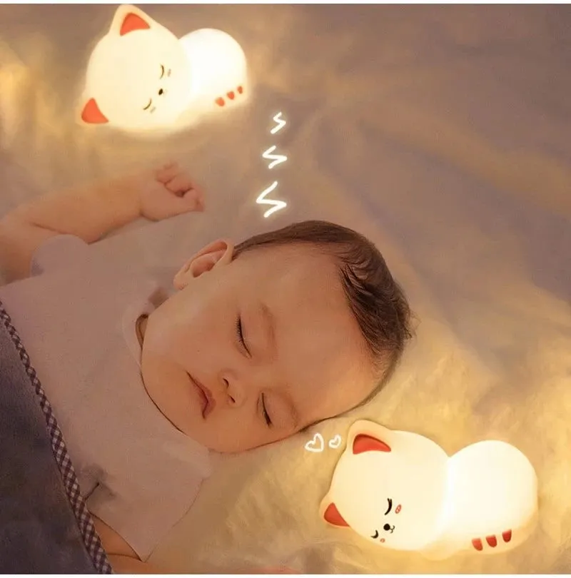 Soft Silicone Cat LED Night Light - Colorful USB Rechargeable Lamp