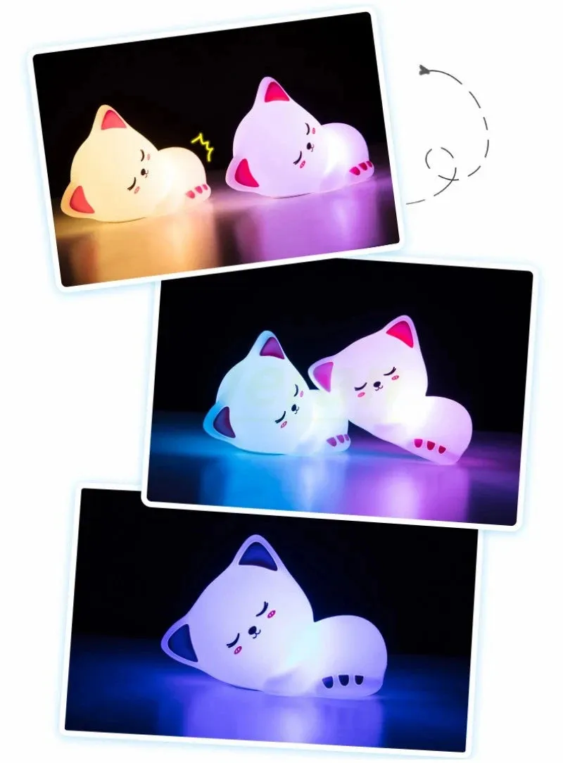 Soft Silicone Cat LED Night Light - Colorful USB Rechargeable Lamp