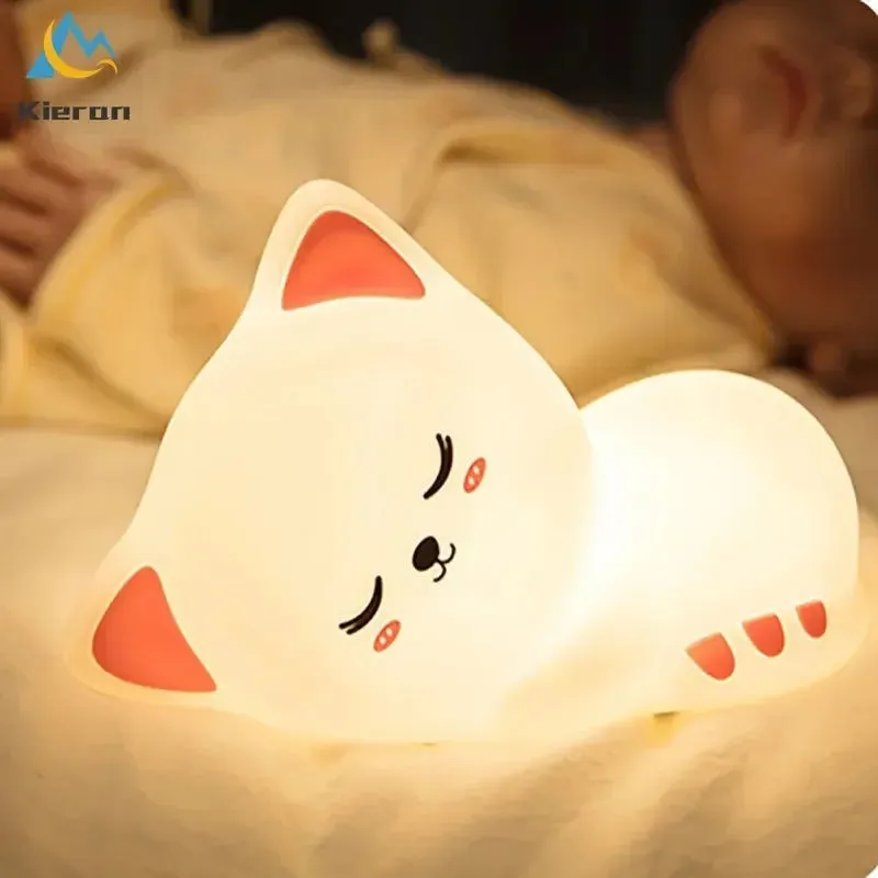 Soft Silicone Cat LED Night Light - Colorful USB Rechargeable Lamp