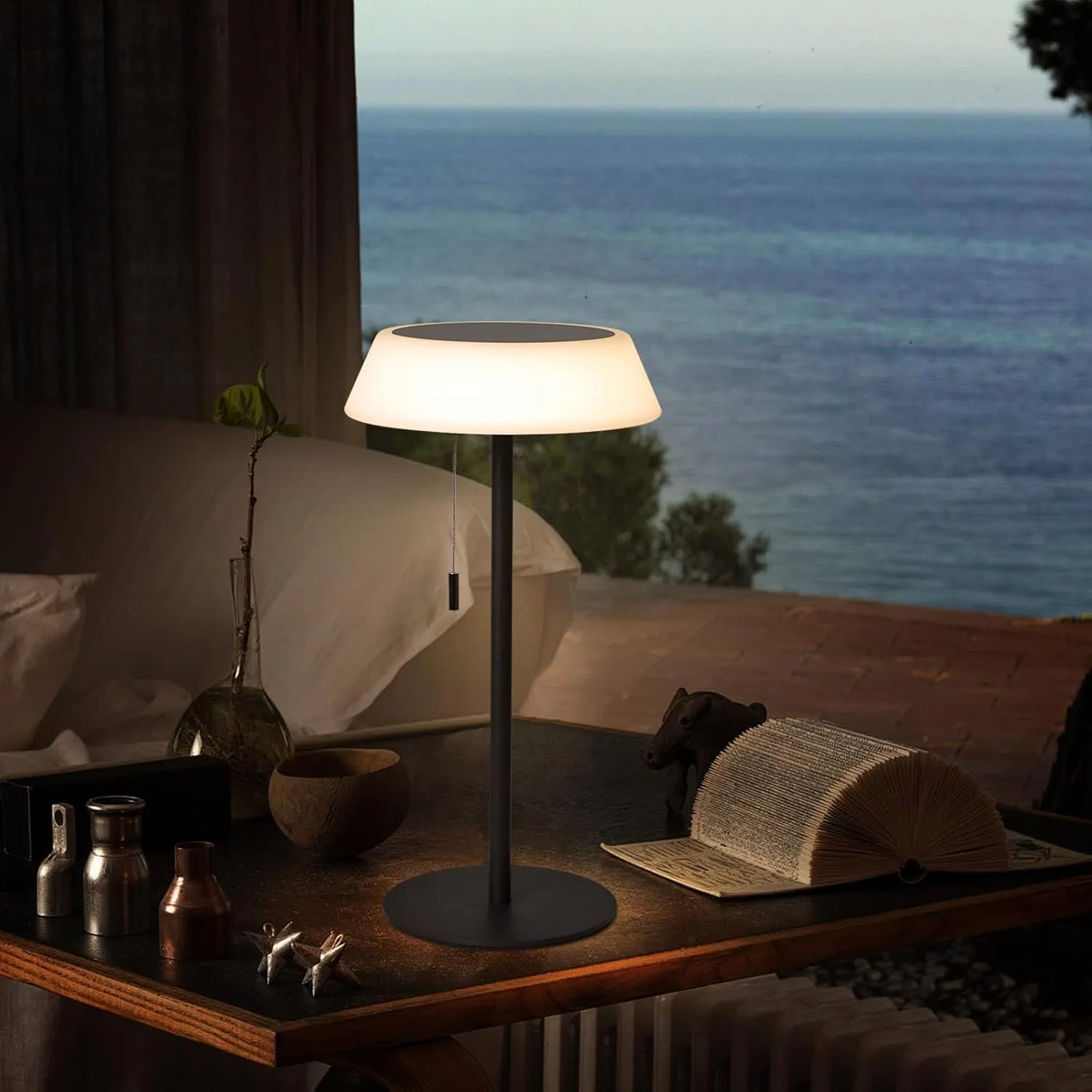 Solar LED Outdoor Table Lamp Waterproof, 3 Level Dimmable Desk Night Light, Portable Cordless USB Rechargeable, for Home/Deck/Patio/Garden (Black)