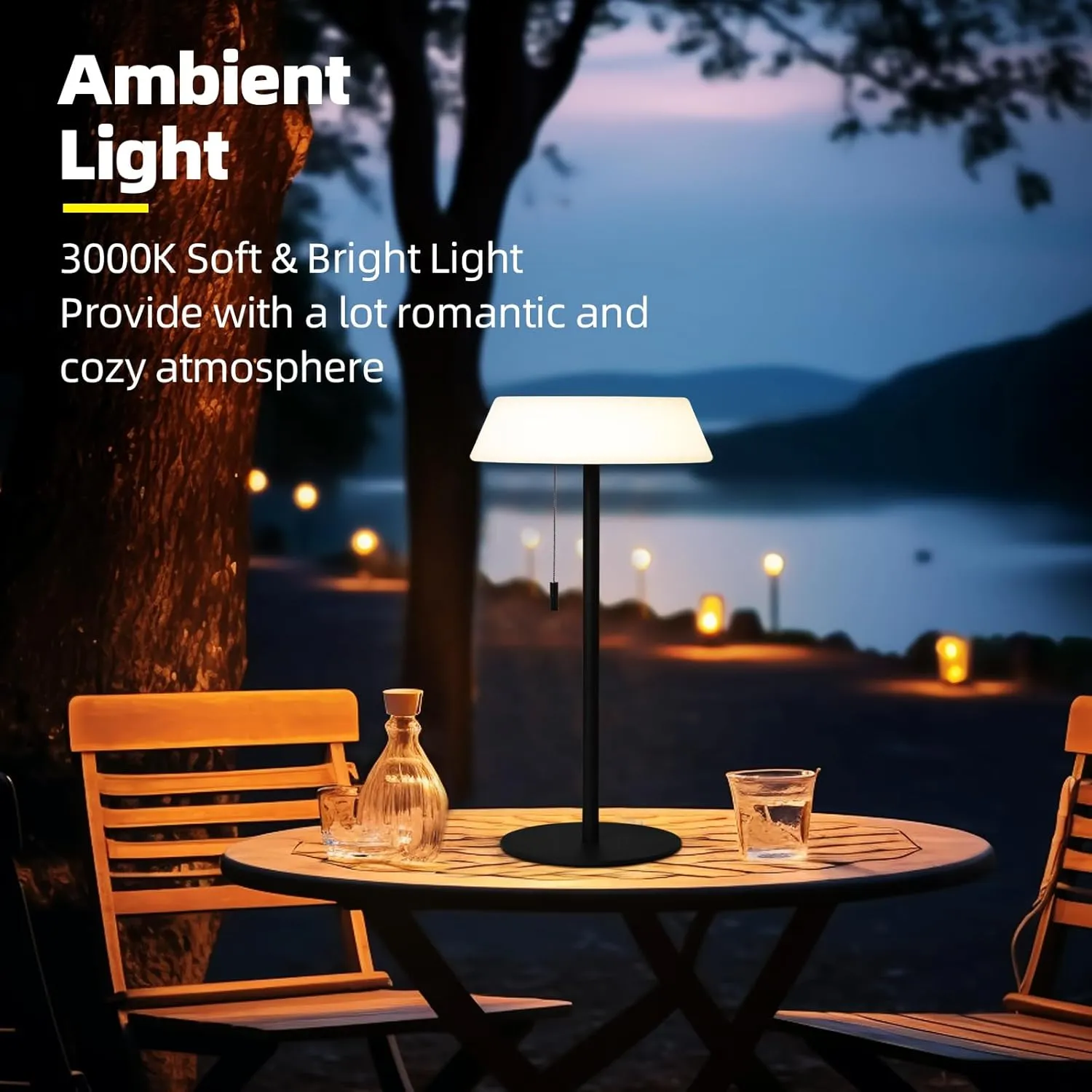 Solar LED Outdoor Table Lamp Waterproof, 3 Level Dimmable Desk Night Light, Portable Cordless USB Rechargeable, for Home/Deck/Patio/Garden (Black)