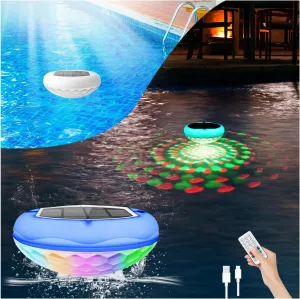 Solar Pool Lights, 2600mAh USB Rechargeable Floating Pool Lights, 6.7" IP68 Waterproof Solar Floating Light with Remote, RGB 13 Colors Upper and Lower Glow Hangable Light for Path, Hot Tubs 1 PCS