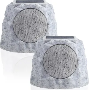 Solar Rock Speakers Outdoor Water-Resistant 2-Pack Solar Powered Rock Speaker with Lights RGB and TWS Pair for Patio Outside Garden BBQ Deck