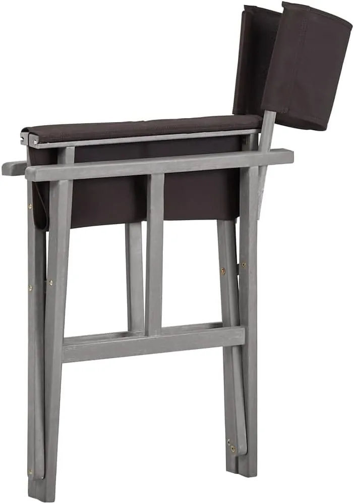 Solid Acacia Wood Folding Director's Chairs Set of 2, Gray Wash Frame with Black Fabric for Outdoor Camping Beach Patio Lounge Furniture
