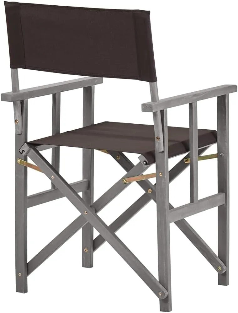 Solid Acacia Wood Folding Director's Chairs Set of 2, Gray Wash Frame with Black Fabric for Outdoor Camping Beach Patio Lounge Furniture