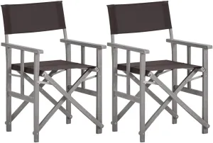 Solid Acacia Wood Folding Director's Chairs Set of 2, Gray Wash Frame with Black Fabric for Outdoor Camping Beach Patio Lounge Furniture