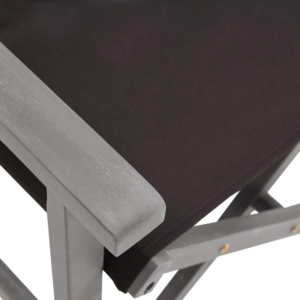 Solid Acacia Wood Folding Director's Chairs Set of 2, Gray Wash Frame with Black Fabric for Outdoor Camping Beach Patio Lounge Furniture