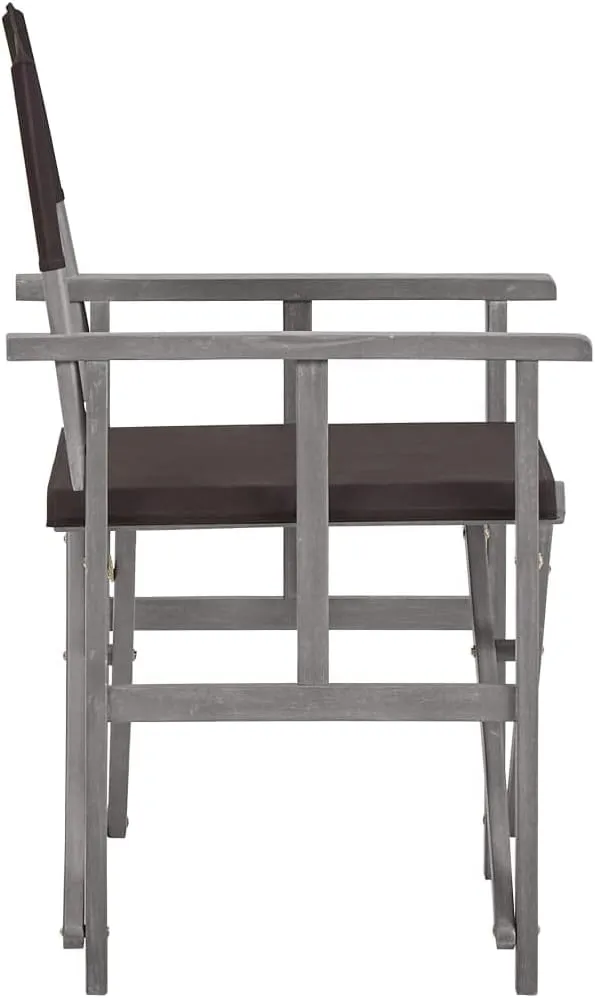 Solid Acacia Wood Folding Director's Chairs Set of 2, Gray Wash Frame with Black Fabric for Outdoor Camping Beach Patio Lounge Furniture