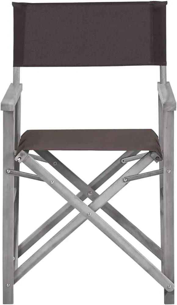 Solid Acacia Wood Folding Director's Chairs Set of 2, Gray Wash Frame with Black Fabric for Outdoor Camping Beach Patio Lounge Furniture
