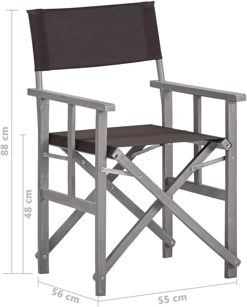 Solid Acacia Wood Folding Director's Chairs Set of 2, Gray Wash Frame with Black Fabric for Outdoor Camping Beach Patio Lounge Furniture