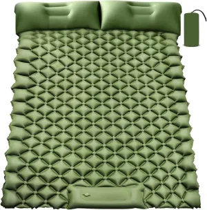 Spaboy Double Oversized 2 Person Inflatable Camping Sleeping Mat, 40D Nylon and TPU Coated, 52.3in x 80.7in, Green