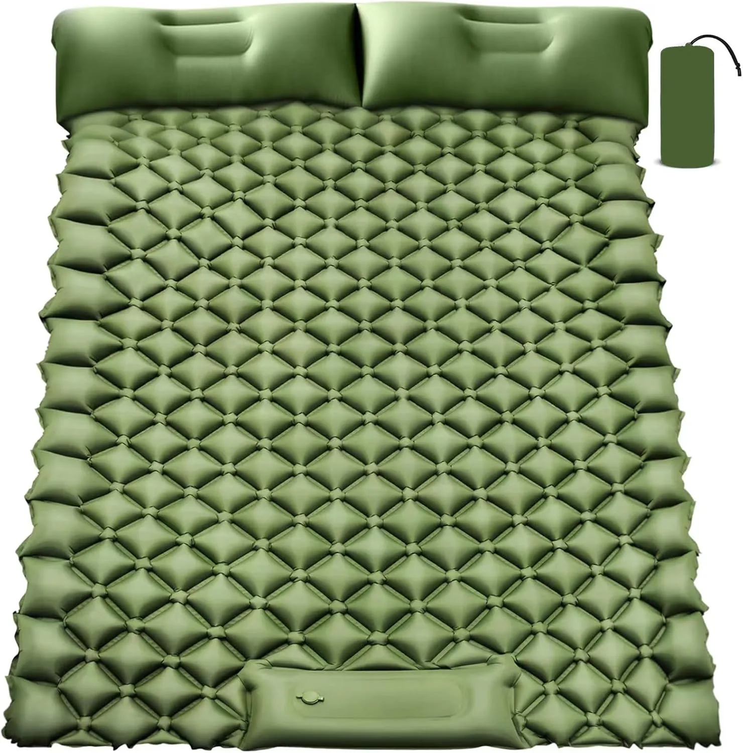 Spaboy Double Oversized 2 Person Inflatable Camping Sleeping Mat, 40D Nylon and TPU Coated, 52.3in x 80.7in, Green
